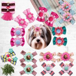 Dog Apparel 10PCS Pet Bow With Rubber Bands Puppy Cats Grooming Accessories Handmade For Dogs Removable Supplies