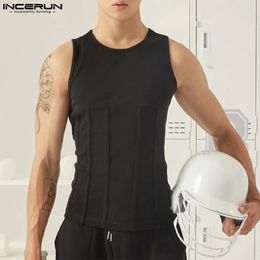 INCERUN Men Tank Tops Solid Color O-neck Sleeveless Casual Male Vests Summer Fitness Streetwear Fashion Clothing S-5XL 240425