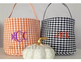10pcs Gingham Halloween Buckets Monogrammed Black Candy Bucket Fall Basket Personalised Halloween Gingham Trick or Treat Totes32693657134
