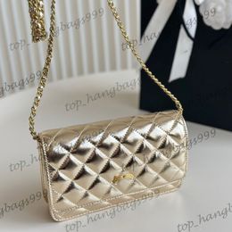 Lady Real Leather Double Pearl Balls Quilted WOC Bags Calfskin Classic Mini Flap Diamond Lattice Turn Lock Card Holder Purse Adjustable Strap Crossbody Wallet 20cm