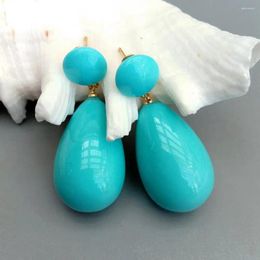 Stud Earrings YYGEM 17x27MM( Turquoise Color Sea Shell Pearl Long Drop Gold Plated Jewelry For Women