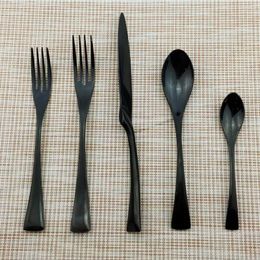 Dinnerware Sets JANKNG 5Pcs Stainless Steel Cutlery Set Mirror Polishing Silverware Dinner Black Knife Tableware Service For 1