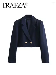 Women's Suits TRAFZA Spring Blazers Woman Trendy Solid Turn-Down Collar Long Sleeves Double Breasted Female Fashion Casual Short Coats