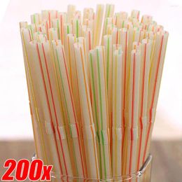 Disposable Cups Straws 200/100Pc Colorful Plastic Curved Drinking Pearl Bubble Milk Tea Smoothie Drink Party Supplies Bar Accessories