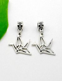 100pcs/lot Silver Plated Origami Paper Crane Charms Big Hole Beads European Pendant charms For Bracelet Jewellery Making findings7634556