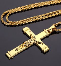 Mens Hip Hop Fashion Jesus Pendant Necklaces 18k Gold Plated Design 75cm Long Chain Filling Pieces Men Jewelry9334319