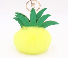 15pcsLot Fashionable Pineapple Hair Ball Key Chain Pu Leather Fruit Bag Charm Car Key Ring Pendant Gift Wedding Souvenir Keychain2422137