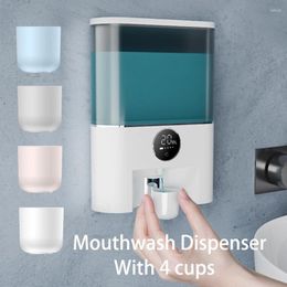 Liquid Soap Dispenser Mouthwash Bottle 500ml Rechargeable Wall Mounted Mouth Wash Solution With 4 Cups For Bathroom Accessories