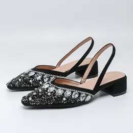 Casual Shoes 2024 Women 3cm Low Heels Korean Style Pumps Female Soft Leather Bling Crystal Pearl Solid Color Large Size Leisure Diamond