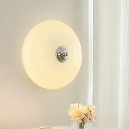 Wall Lamps Milky Yellow Round Glass LED Bedroom Bedside Lamp Minimalist Modern Home Decoration Aisle Living Room Lights