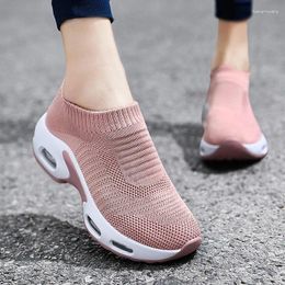 Casual Shoes Women Sneakers 2024 Spring Flat Slip On Platform For Black Breathable Mesh Sock