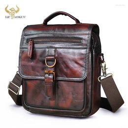 Bag Soft Genuine Leather Male Retro Wine Messenger Design Travel Cross-body 9.8" Tablet Tote Mochila Satchel 039