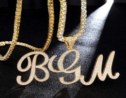 Hip Hop Custom Name NEW CURSIVE Cubic Zirconia Bling Combination Words Iced Out Chain Pendants Necklaces For Men Jewelry2972605