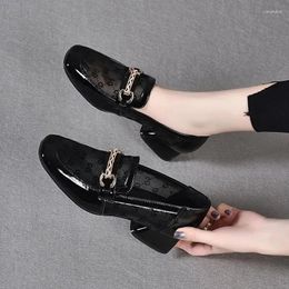 Casual Shoes Loafers Metal Decoration Square Toe For Women Mesh Woman Footwear Chunky Heels Block Heel Low Elegant Black Fashion L E 39