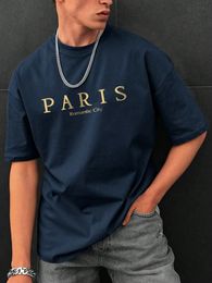 Paris Romantic City Letter Graphic Print Tees Men TShirt Summer Loose Clothing Cotton Oversize Tshirt Street Soft Tops 240425