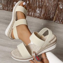 Dress Shoes Lucyever Summer Stretch Knitting Wedge Sandals Women Comfy Slip On Platform Sandles Woman Plus Size Thick Sole Beach Sandalias