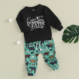 Clothing Sets Born Baby Boy Winter Western Clothes Long Sleeve Letter Print Pullover Sweatshirt Tops Pants Cute Infant Outfit