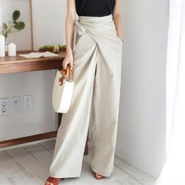 Women's Pants Korean Bow Wide Leg Lace Up High Waist Pockets Casual Loose Female Trousers 2024 Spring Solid Ladies Trouser