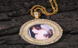 Customize Round Memorial Po Pendant Necklace with Bling Diamond Stone Zircon Men Women Lover Gift Couple Pendants9361533