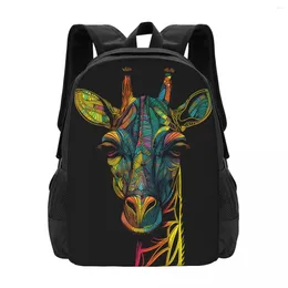 Backpack Giraffe Neon Line Art Youth Polyester Trekking Backpacks Durable Elegant School Bags Rucksack