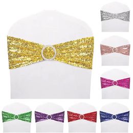 10 50pcs Sequin Chair Sashes For Party Dinner Banquet Covers Decoration Stretch Bow Back Flower Bands 240430