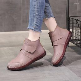 Casual Shoes 2024 Real Leather Ankle Boot Thick Bottom Plush Women Winter Warm Shoe Fashion Cool Footwear