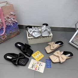 Slippers Bao Head Half Women 2024 Spring And Summer Bow Wear Fashion Flat Square Everything With Sandals