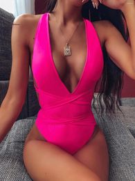 Women's Swimwear 2024 Sexy Deep V Neck One Piece Swimsuit Push Up Beachwear Bikini Women Bandage Bodysuit Bathing Suit Wear