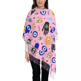 Scarves Cartoon Evil Eye Scarf Hamsa Nazar Ethnic Warm Shawl Wrap With Long Tassel Ladies Wraps Winter Design Bufanda Mujer