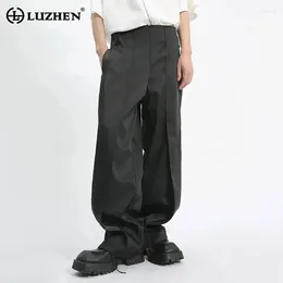 Men's Pants LUZHEN Business Solid Light Men High Waist Casual Colour Loose Unique Zipper Waistband Design Male Trousers 2024 C5737