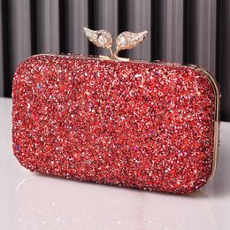 Red Bags for Women Elegant Wedding Evening Handbag Sequin Trend Purse Clutch Bling Luxury Designer Cross Body Bag 240430