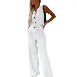 Women's Two Piece Pants Sleeveless Vest Set Elegant V Neck Suit With Irregular Waistcoat Wide Leg Trousers For Office