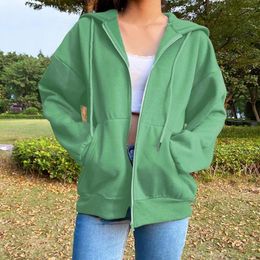 Women's Hoodies Casual Loose Zip Up Solid Colour Long Sleeve Hooded Sweatshirts E-Girls Pullover Top Spring Autumn Streetwear