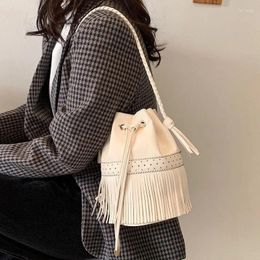 Bag Spring Texture Large Capacity Handbags 2024 Fashion Trendy Ladies Tassel Bucket High Quality PU Shoulder Messenger