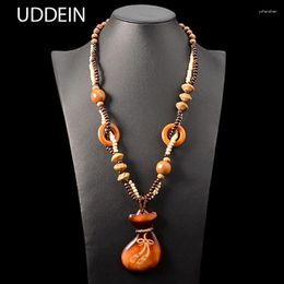 Pendant Necklaces UDDEIN Bohemian Necklace For Women Handmade Wood Printing Flower Jewelry Vintage Statement Beads Collar Long