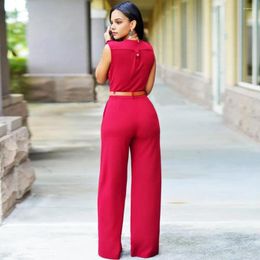 Women's Pants Slim Fit Jumpsuit Elegant V-neck Sleeveless With Belted Waist Wide Leg Office Party Romper Casual Streetwear