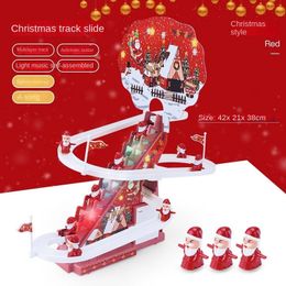 Santa Claus Climbing Stairs Early Education Electric Track Little Yellow Duck Lamp Music Pig Toy Christmas Halloween Gift 240424