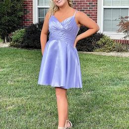 Party Dresses 2024 Women's V-Neck Short Homecoming For Teens Spring Spaghetti Strap Prom Dress With Pocket Cocktail Gowns Vestidos