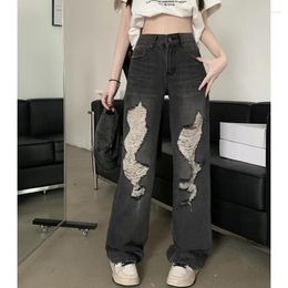 Women's Jeans Black For Women High Waist Worn-out American Vintage Fashion Y2K Streetwear Wide Leg Jean Female Trouser Baggy Denim Pants