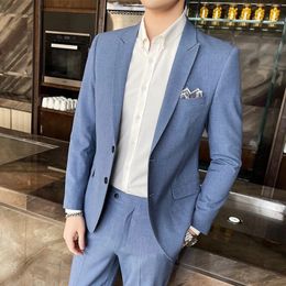 high quality Mens suit trousers High fashion Korean version slim party groom dress twopiece set M4X 240422