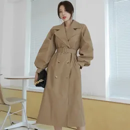 Women's Trench Coats Temperament Women Loose Korean Style Fashion Belt Coat Spring Autumn Lapel Double-breasted Long Below The Knee Outwear