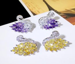 Fashion Shining CZ Zircon S925 Silver Needle Designer Stud Earrings for Women Korean Sweet Purple Crystal Ear Rings Jewelry1833504