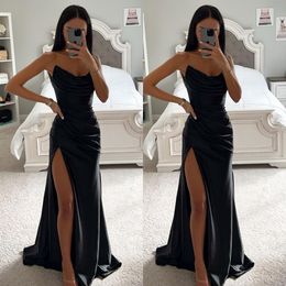 Stunning black Prom Dress pleats Strapless Evening gowns Pleats Sheath Split Formal Red Carpet Long Special Occasion Party dress