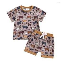 Clothing Sets Summer Baby Boy Clothes Print Round Neck Short Sleeve T-Shirt Elastic Shorts Set Cute Toddler Outfit