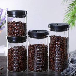 Storage Bottles Graduated Coffee Bean Jar Moisture-proof Clear Food Containers Airtight Lids Grade Organizer Bottle