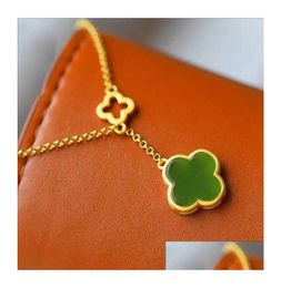 Pendant Necklaces Pendants Imitation Jasper Clover Necklace Inlaid An Jade Gold Plated Clavicle Dhemx7155308