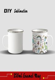 FedEx DIY Sublimation 12oz Enamel Mug with Silver Rim 350ml Stainless Steel Enamelled Cup Handle Blank Tooth Tumblers Water Coffee1831522