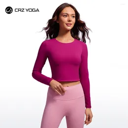 Active Shirts CRZ YOGA Butterluxe Double Lined Long Sleeve Workout Tops For Women Crew Neck Fitted Crop Top Casual Tight Basic