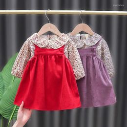 Clothing Sets Baby Girl Dress 2024 Spring Autumn Kids Long Sleeve Floral Top Red Suspender Skirt Toddler Girls Clothes Vestidos