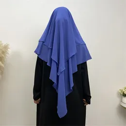 Ethnic Clothing Ramadan Chiffon Long Scarf Muslim Women Veil Shawl Wrap Khimar Double Layer Headscarf Eid Islamic Prayer Garment Headdress